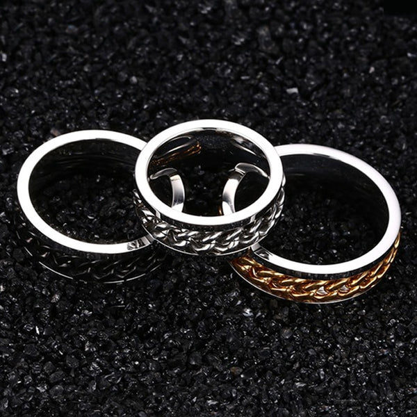 Rotatable Chain Men Rings Stainless Steel Spinner Reliever Stress Jewelry Black Gold Silver Color