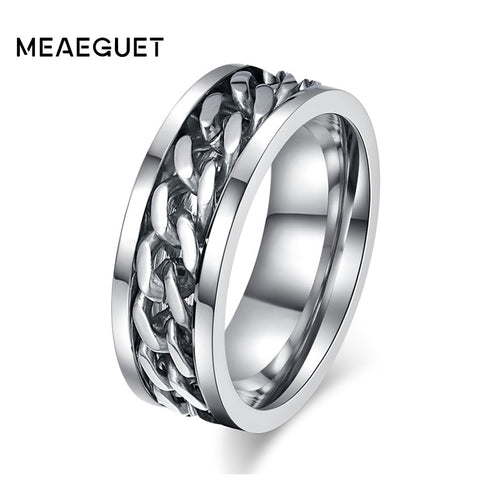 Rotatable Chain Men Rings Stainless Steel Spinner Reliever Stress Jewelry Black Gold Silver Color