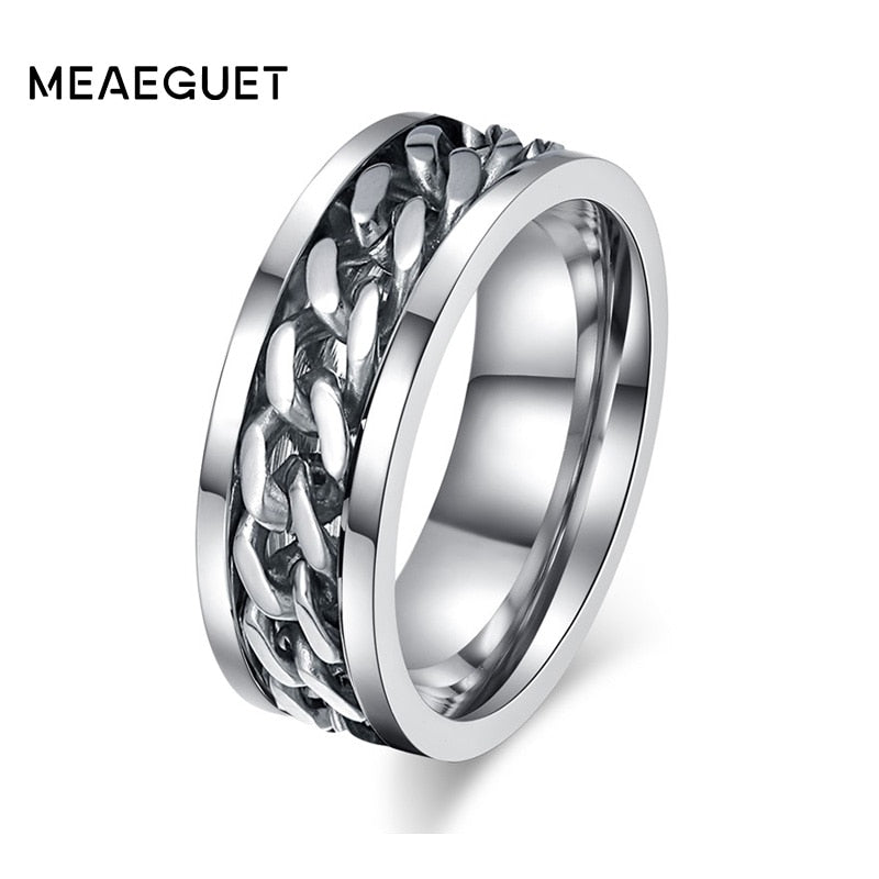 Rotatable Chain Men Rings Stainless Steel Spinner Reliever Stress Jewelry Black Gold Silver Color