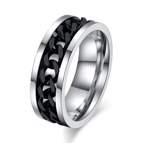 Rotatable Chain Men Rings Stainless Steel Spinner Reliever Stress Jewelry Black Gold Silver Color