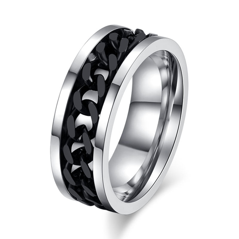 Rotatable Chain Men Rings Stainless Steel Spinner Reliever Stress Jewelry Black Gold Silver Color