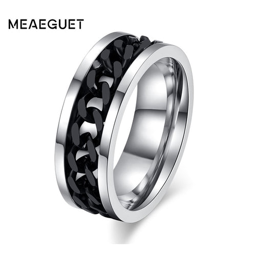Rotatable Chain Men Rings Stainless Steel Spinner Reliever Stress Jewelry Black Gold Silver Color