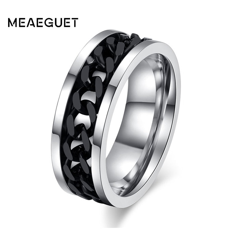Rotatable Chain Men Rings Stainless Steel Spinner Reliever Stress Jewelry Black Gold Silver Color