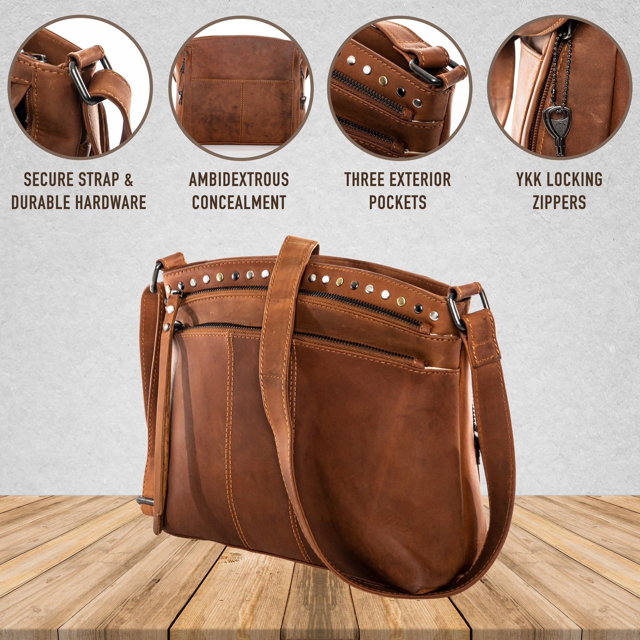 Concealed Carry Brynn Arched Leather Crossbody by Lady Conceal