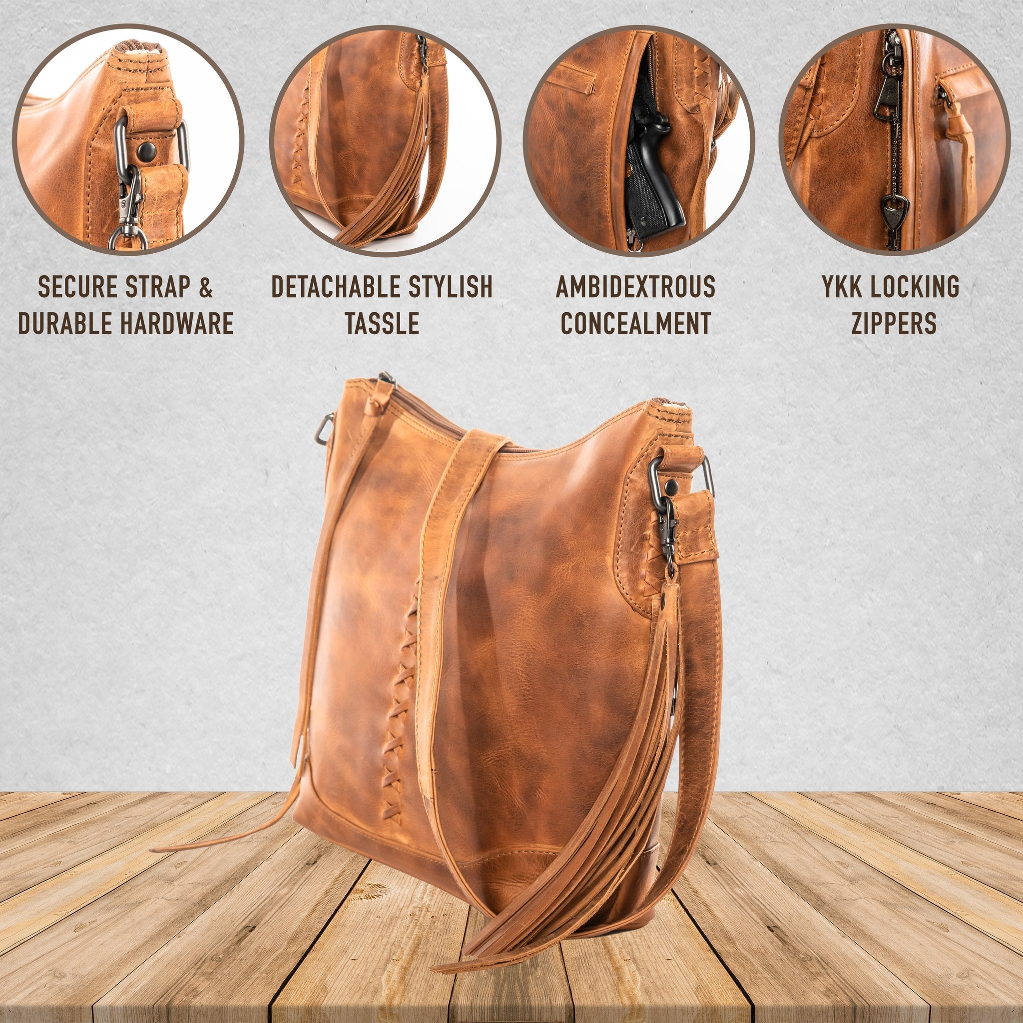 Concealed Carry Blake Scooped Leather Crossbody by lady Conceal