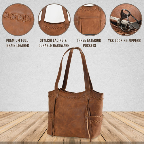 Concealed Carry Kendall Leather Stitched Tote by Lady Conceal