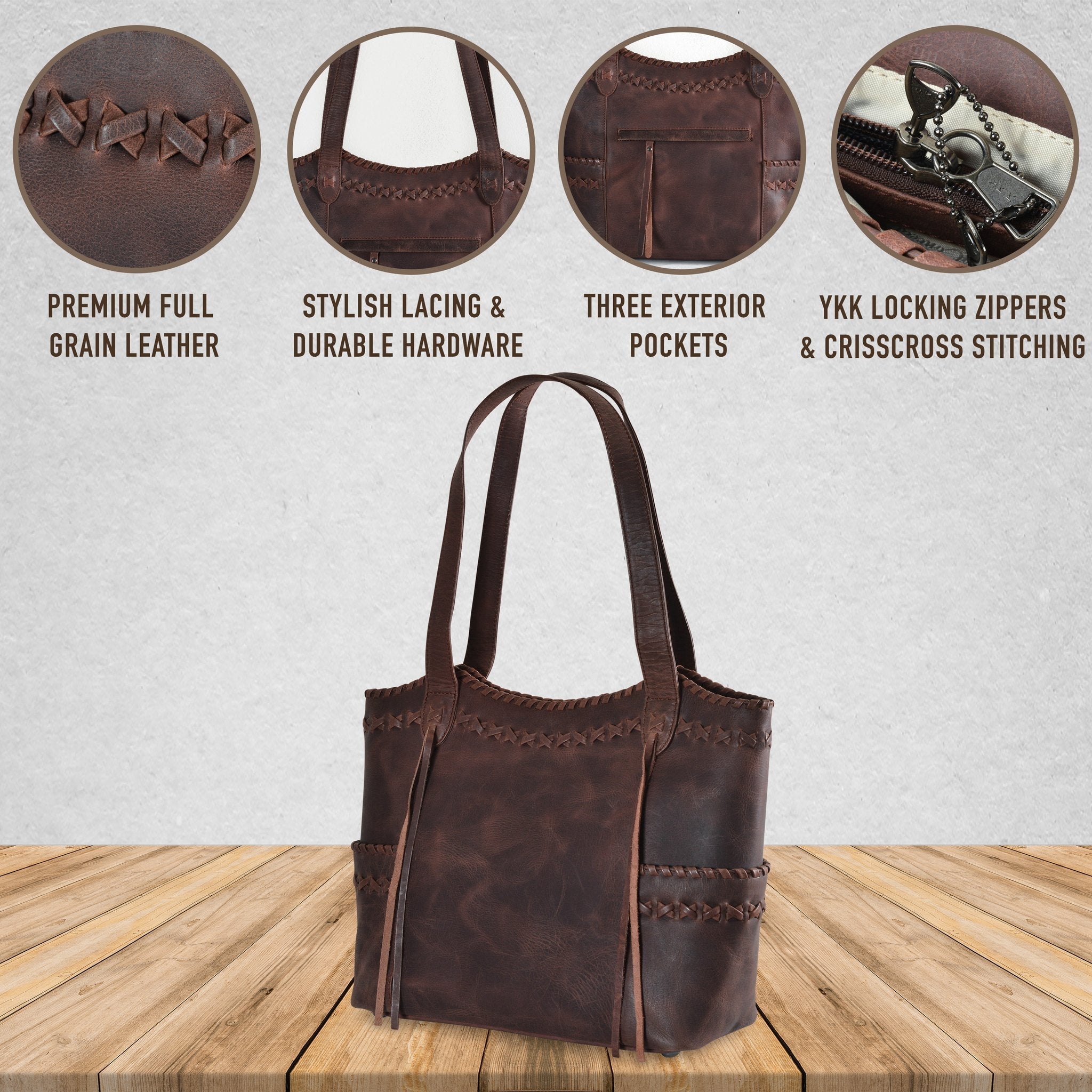 Concealed Carry Kendall Leather Stitched Tote by Lady Conceal
