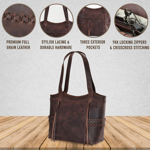 Concealed Carry Kendall Leather Stitched Tote by Lady Conceal