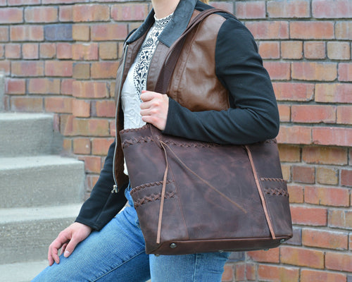 Concealed Carry Kendall Leather Stitched Tote by Lady Conceal