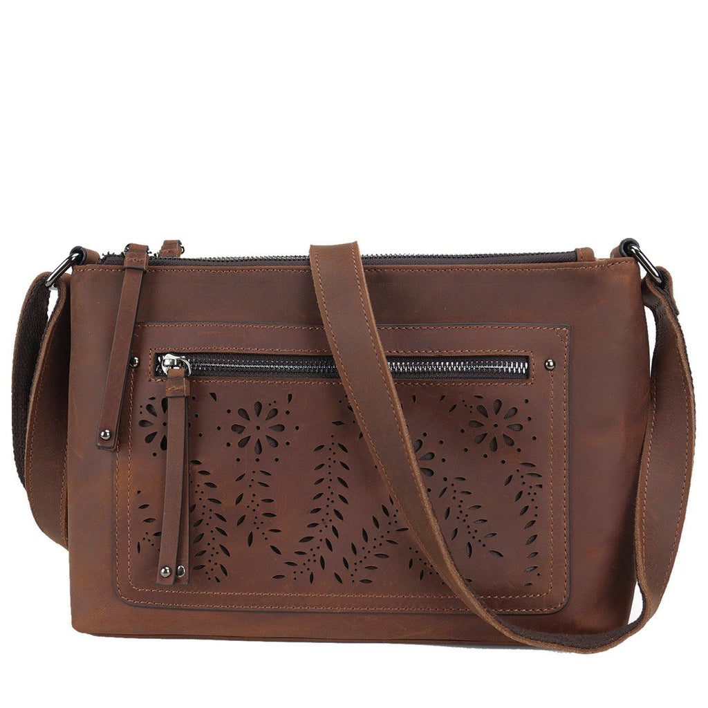 Delaney Conceal Carry Distressed Leather Crossbody Purse Distressed Brown