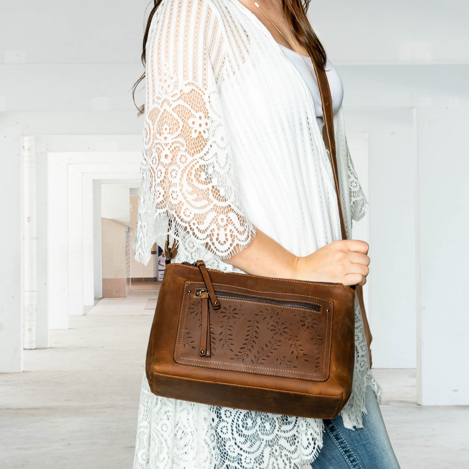 Concealed Carry Brynlee Distressed Leather Crossbody by Lady Conceal