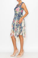 Origami Denim Rose Lace Inspired Dress 4609BG