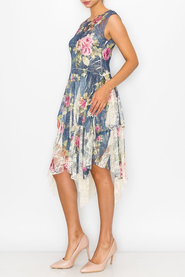 Origami Denim Rose Lace Inspired Dress 4609BG