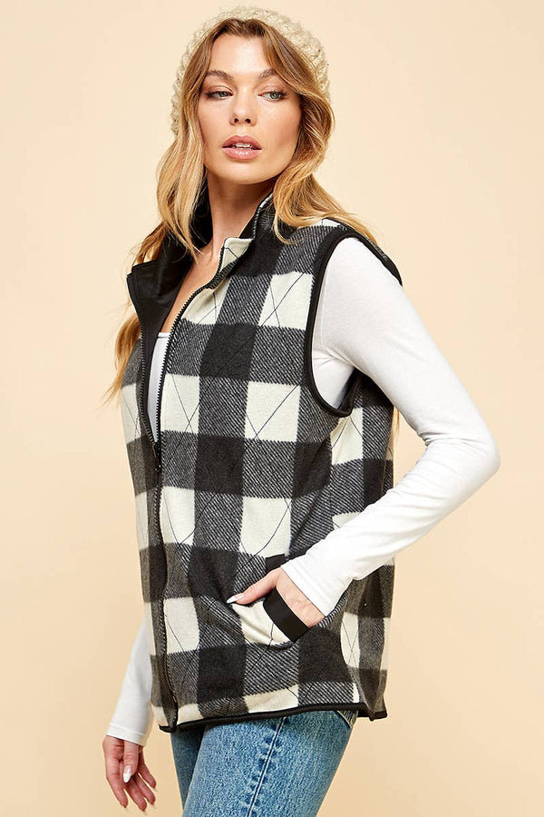 Shopin LA - SPT5193 - WOMEN REVERSIBLE PLAID ZIP UP POCKET VEST