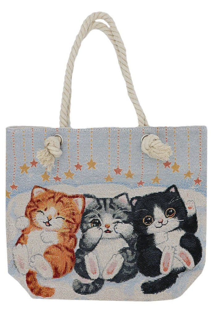 Cap Zone - Cat Kitten Trios Tapestry Rope Handle Tote Bag