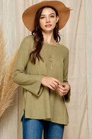 Shopin LA - ST21062 WOMEN BASIC SOLID SOFT WAFFLE TUNIC TOP