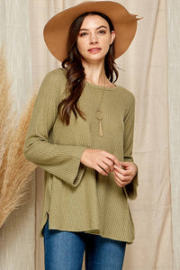 Shopin LA - ST21062 WOMEN BASIC SOLID SOFT WAFFLE TUNIC TOP