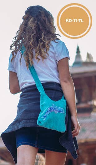 Earth Divas - Teal Stonewash Heavy Cotton Mini-Crossbody Shoulder Bag