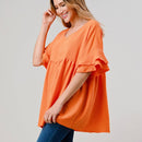 CREPAS - SOLID TIER RUFFLE SHIRRED WOVEN TOP