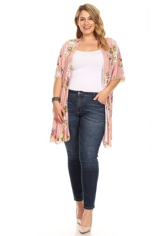 Chris & Carol Apparel Plus Size Floral Knit Dolman Sleeve Cardigan - 197060C