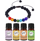 Wild Essentials - "7 Chakras" Lava Stone Aromatherapy Bracelet Set with 4 oils