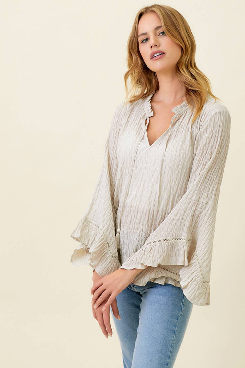 Mystree - 57645 Crinkle Bell Sleeve Blouse