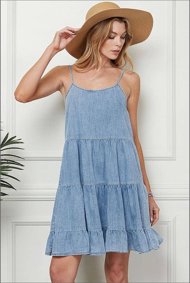 Shopin LA - CSP9212 Women Open Back Cami Strap Tiered Solid Dress