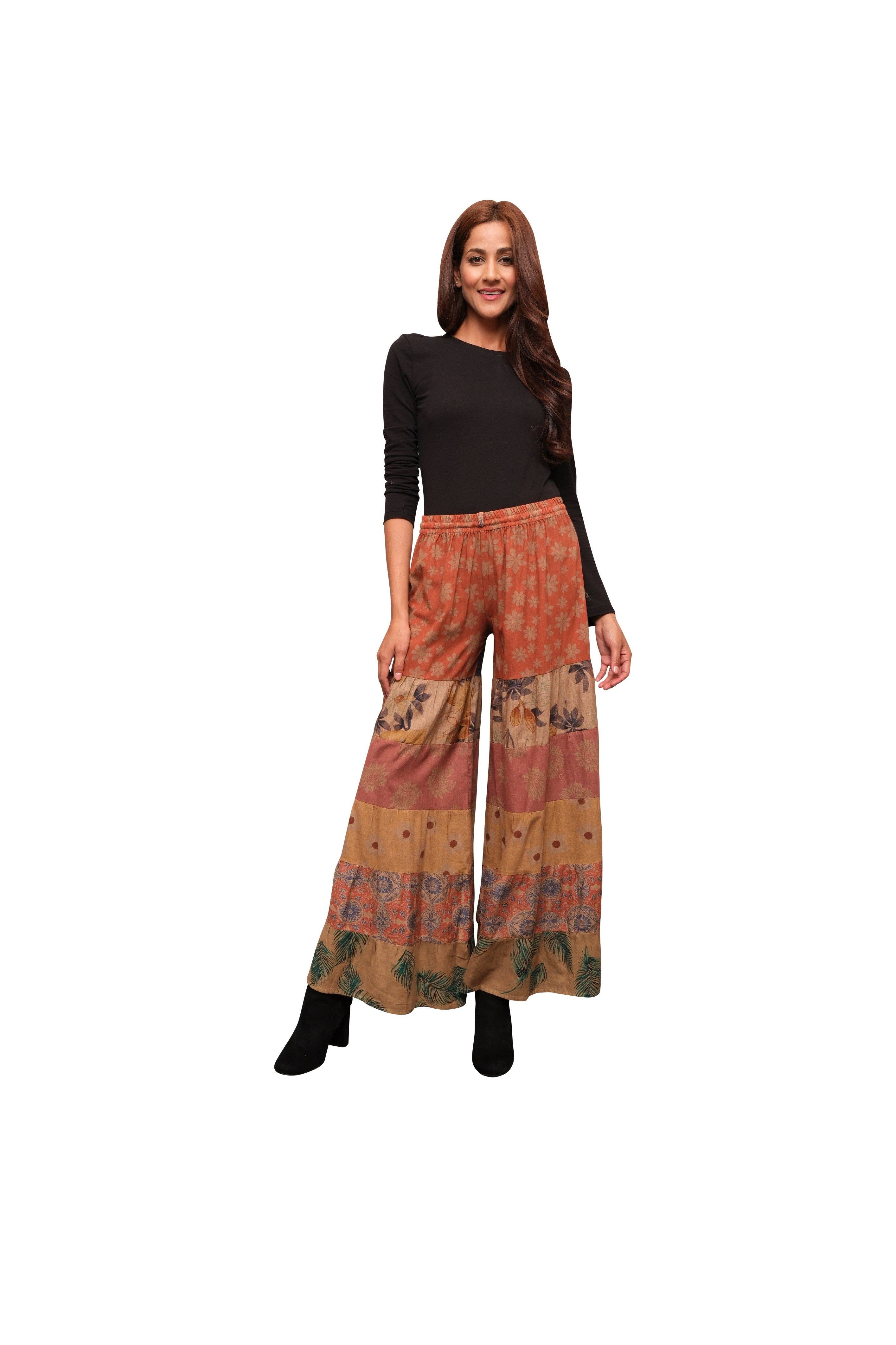 Sacred Threads - Fall Linen Patchwork Palazzo Pants