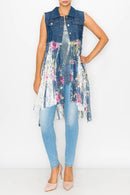 Origami Denim and Rose Lace Inspired Vest - OLS-4479DE/DENIM ROSE