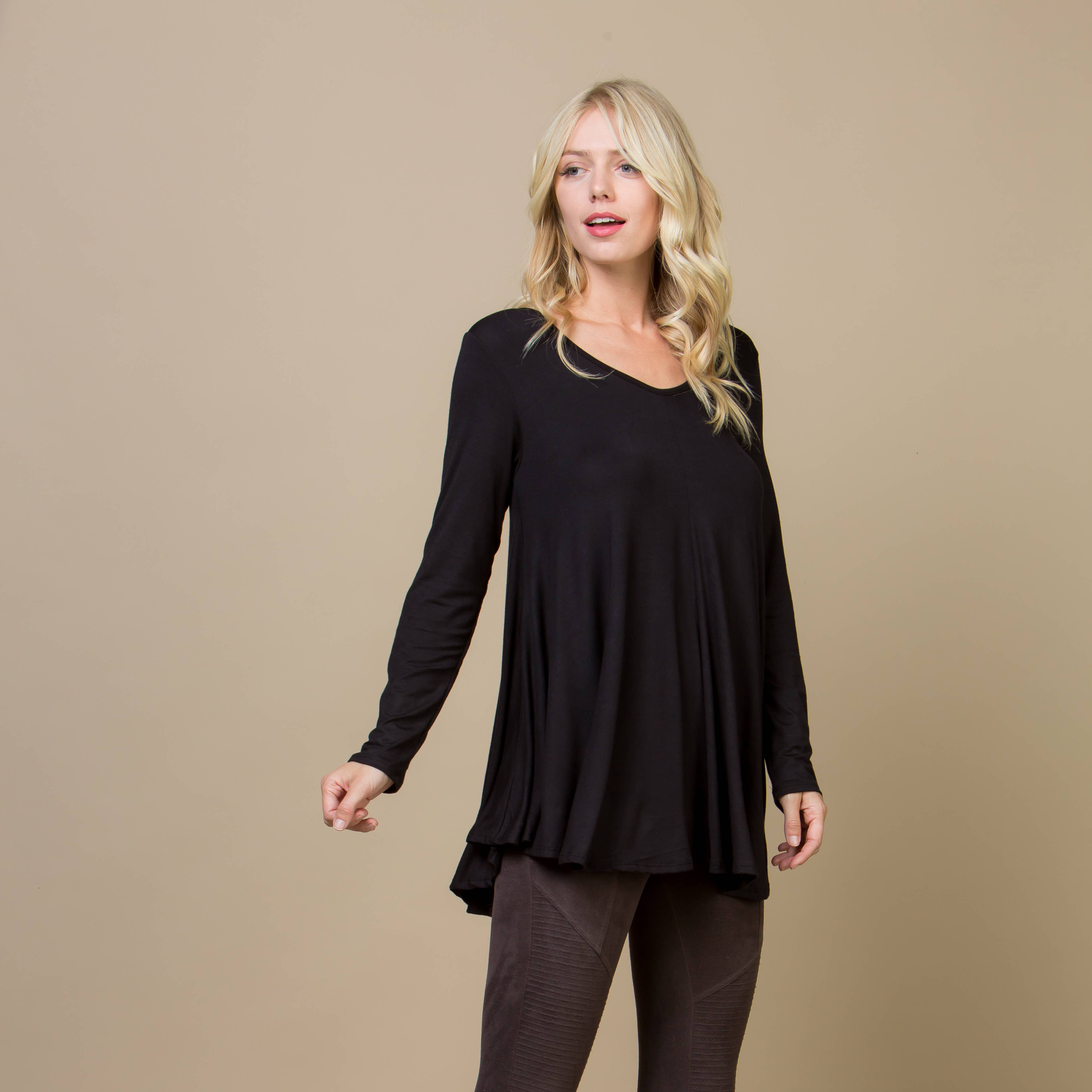 Solid Long Sleeves Tie-Back Top Ruffle Hem