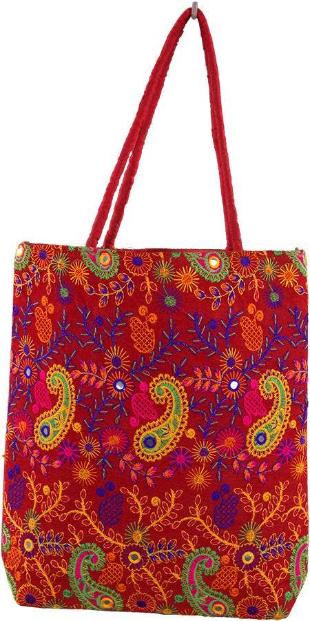Sacred Threads - Paisley Adorned Red Indian Bag