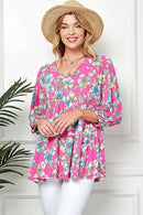 Shopin LA - ST21089B Women Spring 3/4 Sleeve Tiered Floral Loose Top