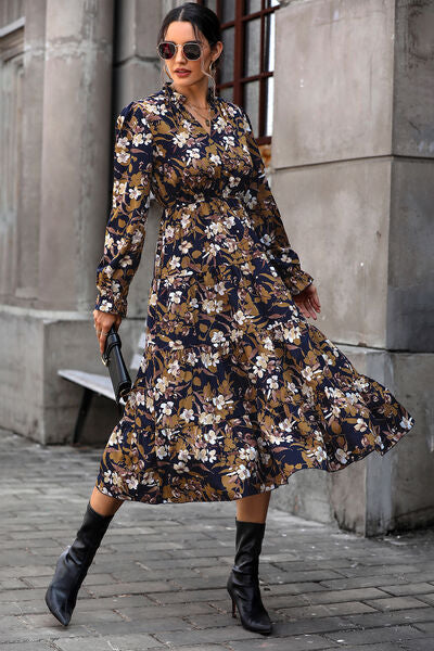 Floral Flounce Sleeve Tiered Dress