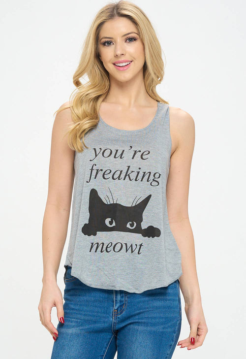 Your're Freaking Meowt Print Graphic Cat Tank Top