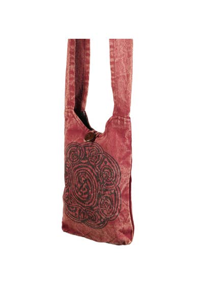 Earth Divas - Maroon Cotton Crossbody Bag With Mandala Design Print