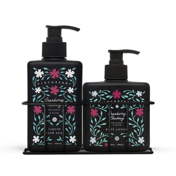 FinchBerry Soap - Cranberry Chutney Hand Wash & Body Lotion Combo Caddy