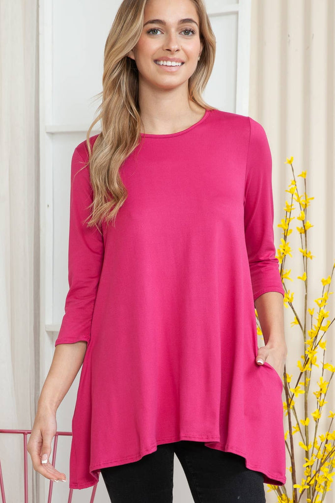 Acting Pro - T7372-1X - Plus Solid Long Sleeve Tunic Top