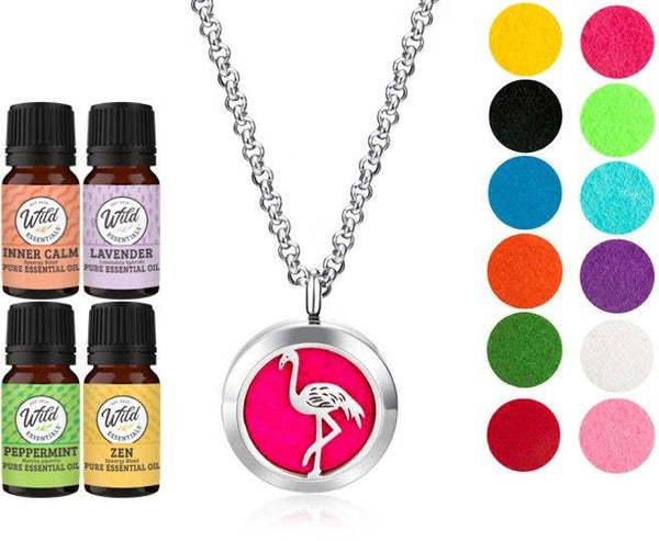 Wild Essentials - Flamingo Diffuser Necklace Set with 4 essential oils