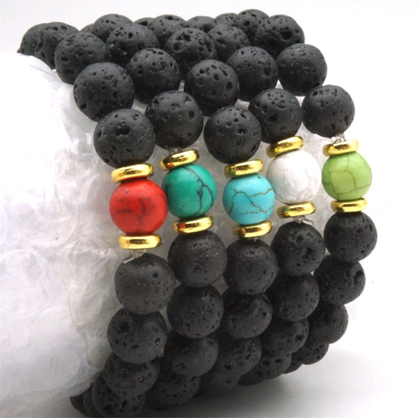 Aromatherapy Howlite Bead 8MM Black Lava Stone Essential Oil Diffuser Bracelet