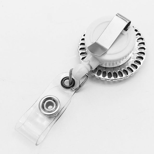 Round Design Badge Reel ID Holder, Retractable Sandy Snap Interchangeable Charm Lanyard