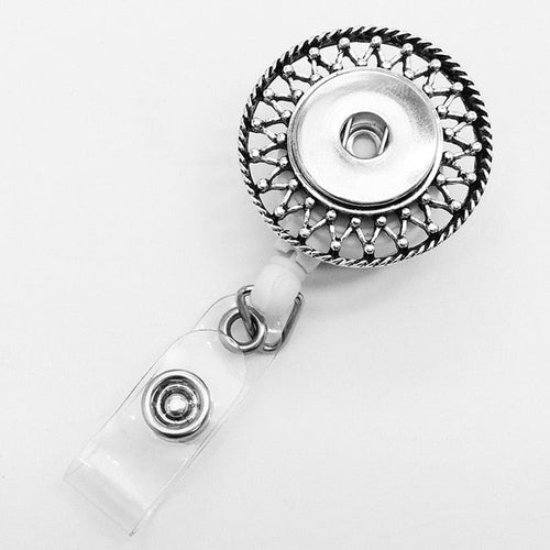 Round Design Badge Reel ID Holder, Retractable Sandy Snap Interchangeable Charm Lanyard