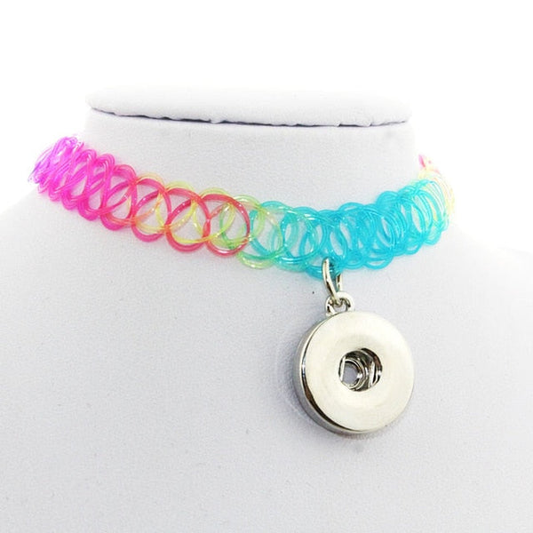 Multicolored Stretch Tattoo Choker With Pendant Sandy Snap Interchangeable Charm Necklace