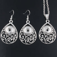Filigree Teardrop Sandy Snap Interchangeabe Charm Necklace & Earring Set