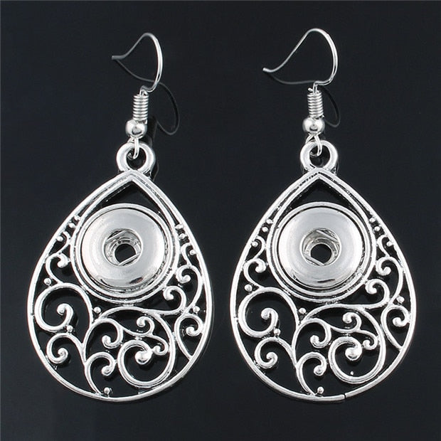 Filigree Teardrop Sandy Snap Interchangeabe Charm Necklace & Earring Set