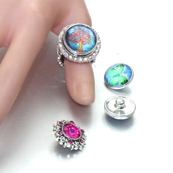 Colored Crystals Elastic Stretchable Snap Ring Interchangeable Charm Ring