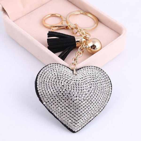 Jeweled Heart with Tassel Key Chain / Handbag Charm