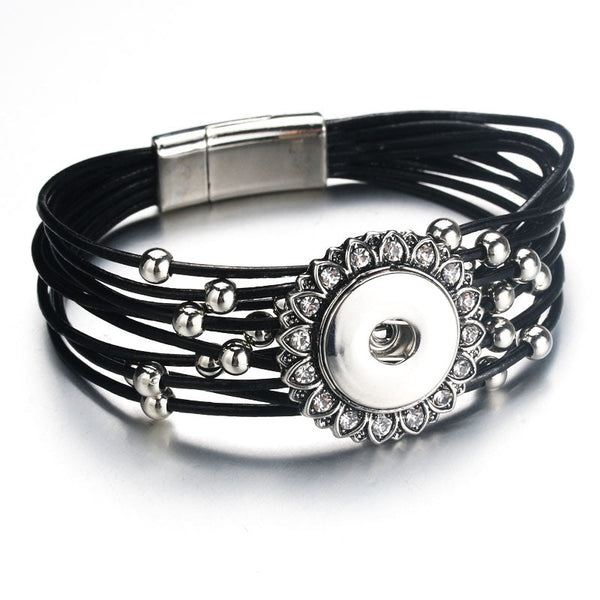 Beaded Leather & Rhinestone Sandy Snap Interchangeable Charm Bracelet