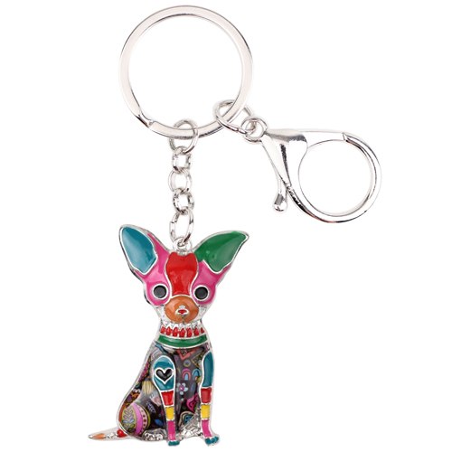 Enamel Alloy Multi-Colored Sitting Chihuahua Dog Keychain / Handbag Charm