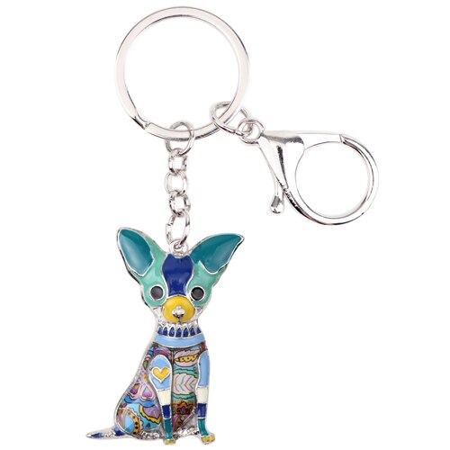 Enamel Alloy Multi-Colored Sitting Chihuahua Dog Keychain / Handbag Charm