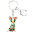 Enamel Alloy Multi-Colored Sitting Chihuahua Dog Keychain / Handbag Charm
